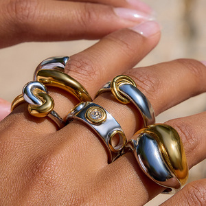 Geometric Color-Blocked <b>Ring</b> Titanium Steel Unisex Fashion Jewelry Gift - Product Image 1