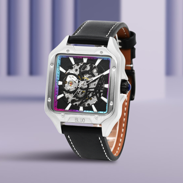 Men's Mechanical Watches with Skeleton Dial and Chinese Automatic Movement Water Resistant with Genuine Leather/Silicone Strap