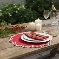 Napperons de table décoratifs en lin pour les fêtes de Noël, écologiques, lavables, réutilisables, bordure blanche, taille personnalisée, plusieurs couleurs, pour les fêtes