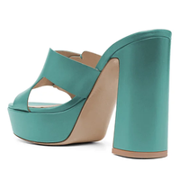 Mules à plateforme à talon épais turquoise avec boucle et bout rond pour femmes