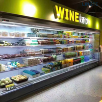 Réfrigérateur de présentation ouvert multi-étagères vertical avec rideau de nuit pour supermarché, idéal pour le lait, la bière et les produits frais