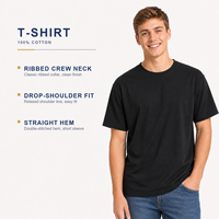 T-shirt d'été noir en coton pour hommes, col rond, manches courtes, uni, doux au toucher, respectueux de la peau, léger, tricoté, aéré, vente en gros