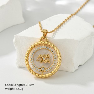 Venta caliente personalizado latón 14K chapado en oro fregona CZ Zodiaco colgante collar Popular Zodiaco moneda collares giratorios - Product Image 2