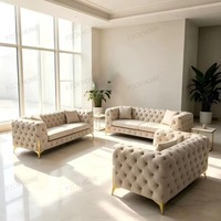 Ensemble de canapés Chesterfield en cuir véritable de qualité supérieure, forme en L, style moderne et luxueux, rembourré avec pieds en acier inoxydable