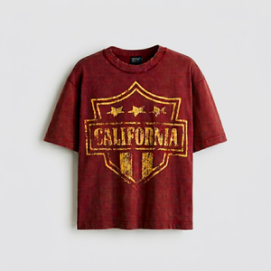 เสื้อยืดโอเวอร์ไซส์ลายพิมพ์วินเทจสไตล์เรโทรสำหรับผู้ชาย ขายส่ง เสื้อยืดสีแดงหนานุ่มแนวสตรีทแวร์สำหรับทุกเพศ - Product Image 5