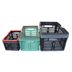 Panier pliable en plastique pour fruits, vente en gros, panier de rangement du supermarché de blanchisserie avec poignée