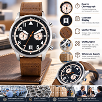 Montre à quartz pour homme VK64 personnalisée en gros, bracelet en acier inoxydable et cuir, mode, étanche, calendrier, chronographe