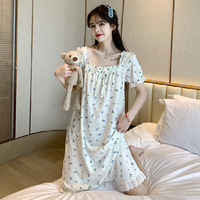 Chemise de nuit pour femme en coton respirant, style fin, imprimé floral délicat, coupe ample, pyjama féminin pouvant être porté à l'extérieur