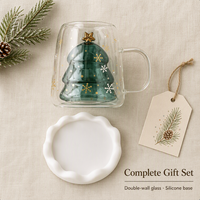 Tasse en verre borosilicate à double paroi avec poignée en forme de flocon de neige et étoile dorée, cadeau de Noël pour la maison, le bureau ou le café