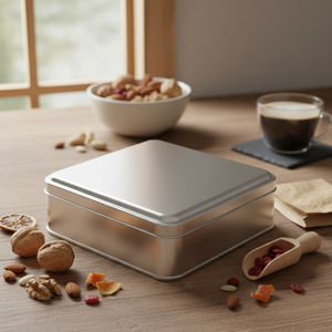 <b>Square</b> Tin Can 1 lt <b>Nuts</b> Regional Flavors Box 158x158x43 mm 1 lt Slip Lid - Product Image 3
