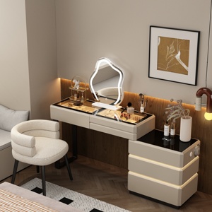 6 Nouvelles coiffeuses en bois massif blanc avec commodes intégrées, style sophistiqué crème, forme nuage, pour chambre à coucher - Product Image 4