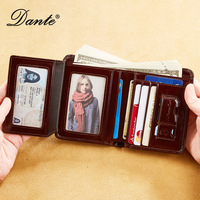 Dompet kulit asli pria, kwax lilin minyak lapisan pertama kulit sapi sikat Anti Maling pemegang kartu vertikal RFID