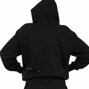 Vêtement d'hiver en coton surdimensionné avec strass, style streetwear, sweat à capuche, logo personnalisé, impression en relief, vintage, épais, tendance, vente en gros - Product Image 2