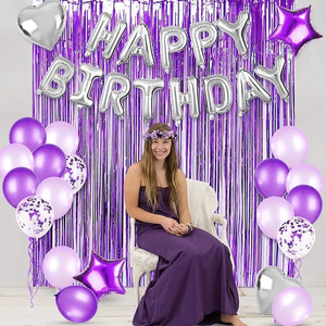 <strong>Party</strong> Dots 37pcs Birthday <strong>Decoration</strong> Balloons Blue <strong>Purple</strong> Black Metallic Backdrop Foil Fringe Curtain Confetti Decor - Product Image 2