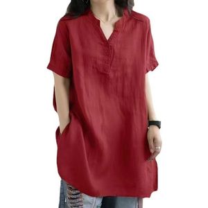 Plus Size Women's Loose V-Neck Short Sleeve Solid Color T-Shirt Navy Blue Polyester Woven Shirt Spring Summer Wear - Product Image 5