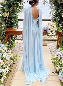 <span class=keywords><strong>Vestido</strong></span> de Dama de Honor de Gasa de Varias Piezas <span class=keywords><strong>con</strong></span> Mangas Tipo <span class=keywords><strong>Capa</strong></span>, <span class=keywords><strong>Vestido</strong></span> Formal para Invitadas de Boda, <span class=keywords><strong>Vestido</strong></span> <span class=keywords><strong>Largo</strong></span> Plisado para Mujer - Product Image 4