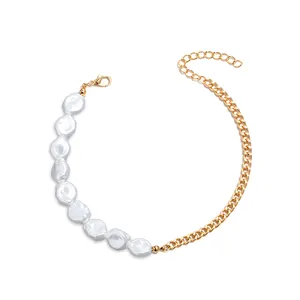 Tobillera de perlas barrocas para mujer, cadena elegante de diseño simple chapado en oro, moda 2022