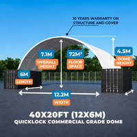 Dôme de conteneur 40x20 pieds (12x6m) avec structure en acier galvanisé et toit en PVC, abri d'entrepôt extérieur résistant au vent
