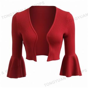 Produttori di <span class=keywords><strong>abbigliamento</strong></span> personalizzato 2024 donna manica 3/4 aperta corta alzata di spalle anteriore maglioni in maglia <span class=keywords><strong>Bolero</strong></span> - Product Image 2
