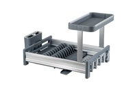 Séchoir à vaisselle pliable en aluminium pour comptoir de cuisine avec organisation de rangement et égouttoir