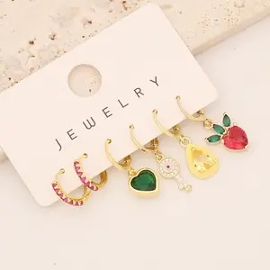 Klasik Vintage 18K warna berlapis emas tahan air zirkon berlian tidak pudar Hoops Drop Earrings Set 6 buah untuk wanita