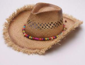 Sombrero de Vaquera de Rafia Vintage de Verano para Niña con Borde Deshilachado - Product Image 4