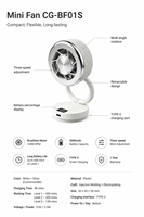 Mini ventilateur pliable et rétractable, 3 vitesses, 12000 tr/min, rotation multi-angles, format de poche, rechargeable par USB-C, ventilateur de bureau portable