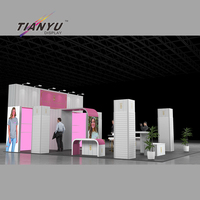Tension rose exposition tissu présentoir cosmétique personnalisé Expo juste réutilisable stand ensemble avec boîte à lumière