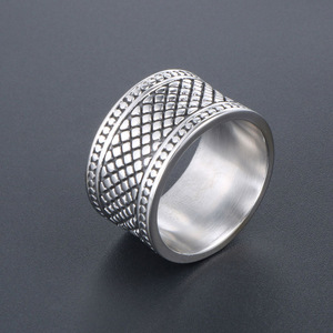 European American Retro Geometric Pattern Wide <b>Titanium</b> Steel <b>Ring</b> Men's Index Middle Finger Fashion Jewelry SA778 - Product Image 2