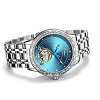 Erkekler Sky Dial Otomatik Mekanik Saat 44MM Büyük Kadran Vintage Kazınmış Çerçeve İskelet Oyuk Bilek Saati Deri ve Çelik Kordon