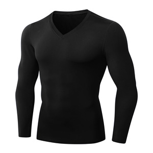 Sudadera de lana de manga larga con cuello en V para hombre YHT, ropa de entrenamiento físico de secado rápido de talla grande, transpirable, mantiene el calor para deportes de invierno - Product Image 2