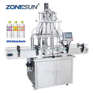 ZONESUN ZS-YT4T-4D Solvent 4 Head Sunflower Mustard Oil Pneumatic Liquid Filling Machine With Diving Nozzle