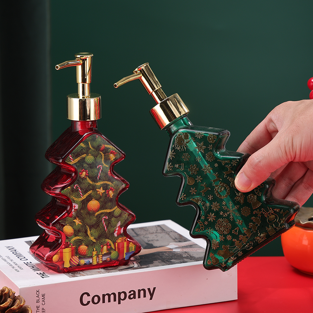 Luxspire 350ml Distributeur De Savon En Résine En Forme De Père Noël Sapin De Noël, Bouteille De Savon Pour Noël Étanche & Facile à Remplir, Décoration De Noël Pour Salle De Bain
