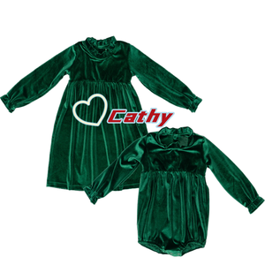 green emerald velvet dress Valentina Bebes Baby Girls Bottle Green Velvet Lace Dress & Pants KAX184 main image 1