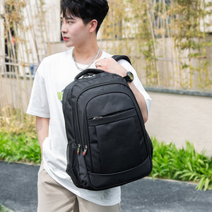 Student <b>Backpack</b> <b>15</b> <b>Inches</b> Black <b>Laptop</b> Bag For Men Business Travel Solid Color Interior Zipper Pocket - Product Image 3
