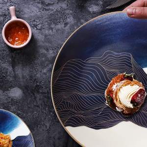 European Style Retro Ceramic Tableware <b>Set</b> for Household Handmade Porcelain Steak Shallow Dinner <b>Plates</b> - Product Image 5