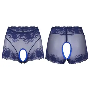 In Stock Womens Floral Lace Crotchless Panties Low Rise See-through Boyshorts Underpants Underwear