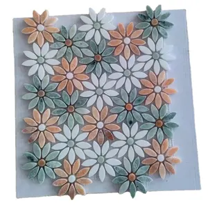 Новое поступление цветок зеленый и белый Waterjet мраморная мозаика пол настенная мозаика