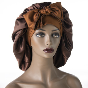 Shower Cap Satin Solid Sleeping Hat With Stretchy <b>Tie</b> Band Elastic for Women Night Shower Cap Adjustable Hair Head Cover - Product Image 2