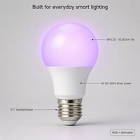 Ampoule LED RGB 9W pour contrôle via application intelligente, douille E27, interrupteur en plastique, réflecteur, alimentation CA, intensité variable, garantie 2 ans, pour chambre à coucher