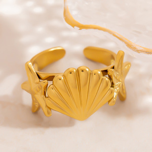 Anillo de Estrella de Mar de Acero Inoxidable, Chapado en Oro de 18K, Tema Oceánico, Joyería de Moda Unisex, Regalo - Product Image 2