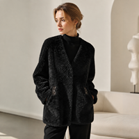 Veste mi-longue en peau de mouton véritable gris foncé chiné pour femme, en laine et cuir, col en V, poches à boucle, vêtement d'extérieur d'hiver personnalisable