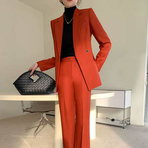 Conjunto de Blazer Naranja Minimalista Contemporáneo para Mujer, Traje de Corte Entallado, Diseño Resistente al Viento, Ideal para Eventos de Cóctel Nocturnos y <span class=keywords><strong>Viajes</strong></span> - Product Image 4