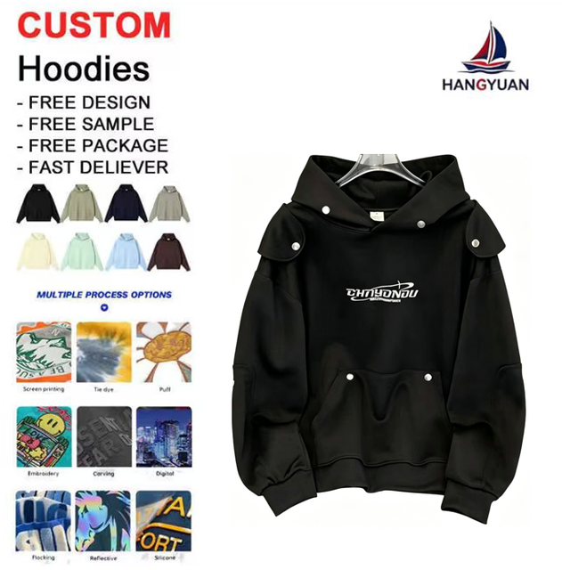 Men Multi Snap Button Flap Hoodie Oversized Custom Printed Cotton Hooded Sweatshirt men s hoodies  sweatshirts