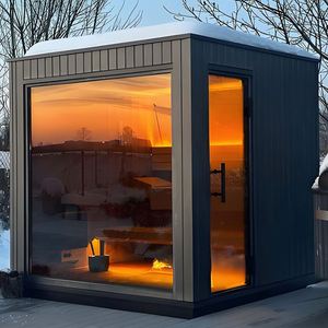 Sauna extérieur en bois de cèdre rouge massif moderne pour grande famille, sauna traditionnel pour 6 personnes - Product Image 4