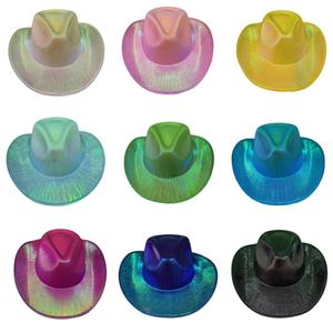 Sombrero Vaquero Holográfico Iridiscente Personalizable con Imagen Metálica Disco para Viajes, Fiestas, Festivales de Música, Halloween y Eventos de Cosplay - Product Image 1