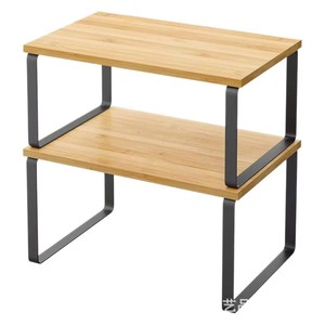 Kitchen Storage <b>Rack</b> Wooden Tiered Shelf Iron Frame Multi Function Organizer For Seasoning And <b>Dish</b> Storage - Product Image 1