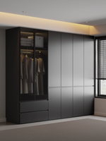 Armoire noire moderne sans poignées pour cuisine et chambre à coucher