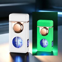 Nouveau briquet à cigare à allumage direct, double flamme, rechargeable, avec fenêtre, logo personnalisé, pour homme