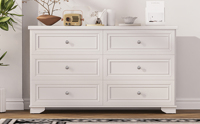 Commode en bois élégante Sunrise à 6 tiroirs, style rétro, armoire de rangement avec poignées métalliques pour chambre à coucher, blanc